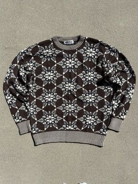 Alice Bony Brown & White Geometric Knit Crewneck Sweater